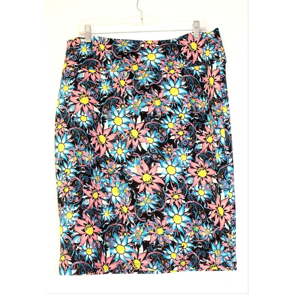 Festival Dopamine LuLaRoe Pencil Knit Skirt CASSIE 2XL Multicolor Floral #02